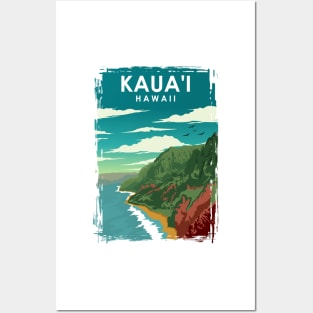 Kauai Hawaii Vintage Minimal Retro Travel Poster Posters and Art